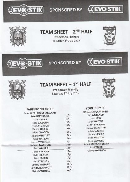 Farsley Celtic v York City  08-Jul-2017