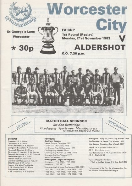 Worcester City v Aldershot  21-Nov-1983