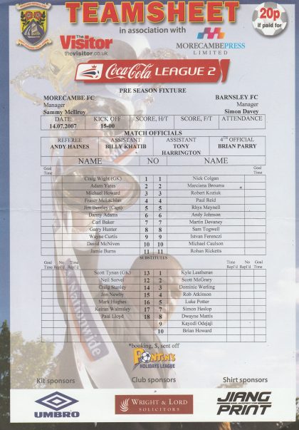 Morecambe v Barnsley 14-Jul-2007