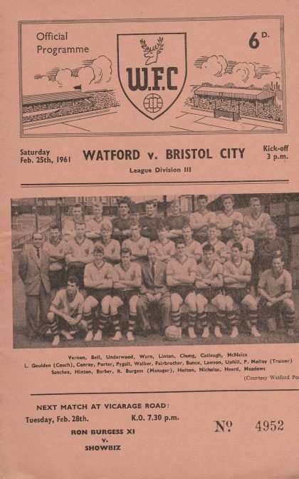 Watford v Bristol City 25-Feb-1961