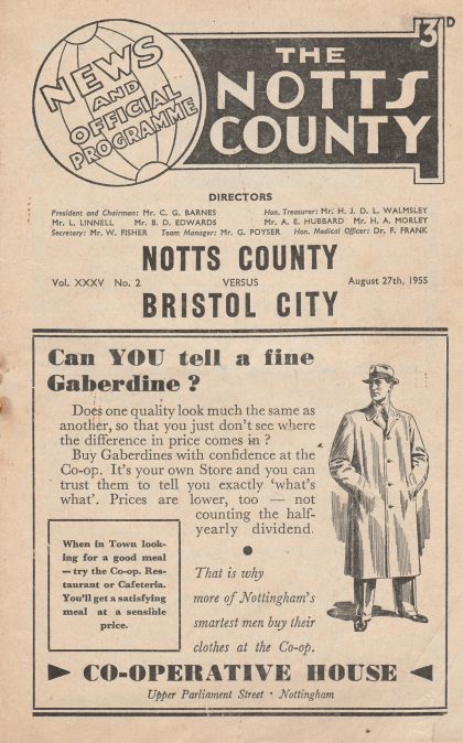 Notts County v Bristol City  27-Aug-1955