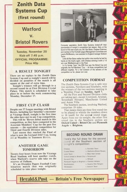 Watford v Bristol Rovers 20-Nov-1990