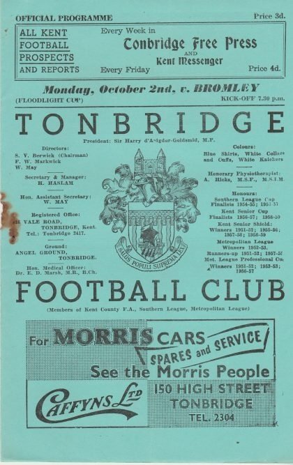 Tonbridge v Bromley  02-Oct-1961