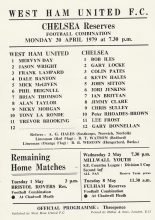 West Ham United Reserves v Chelsea Reserves  30-Apr-1979