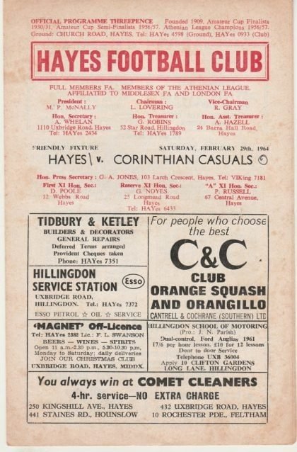 Hayes v Corinthian Casuals 29-Feb-1964