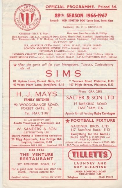 Clapton v Corinthian Casuals 03-Nov-1966