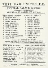 West Ham United Reserves v Crystal Palace Reserves  17-Mar-1979