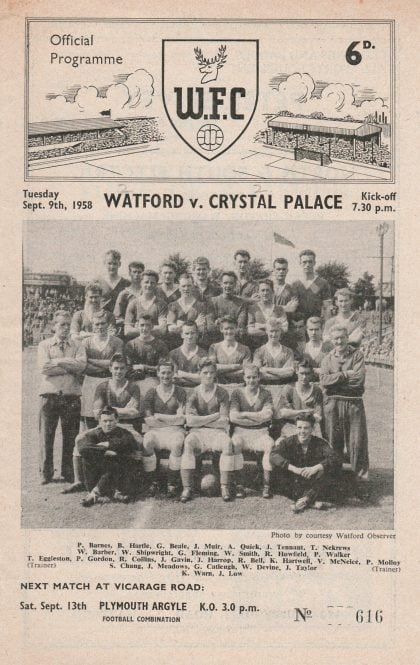 Watford v Crystal Palace  09-Sep-1958