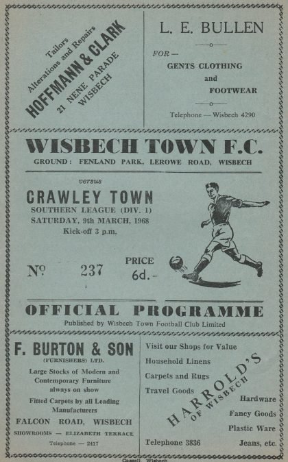 Wisbech Town v Crawley Town 09-Mar-1968