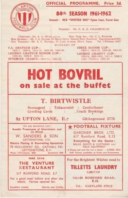 Clapton v Dulwich Hamlet  26-Aug-1961