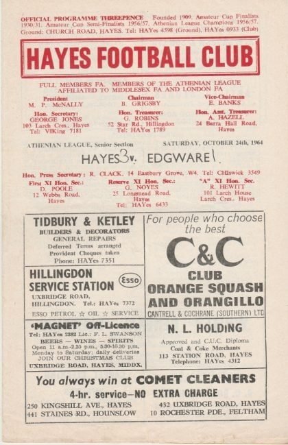 Hayes v Edgware   24-Oct-1964