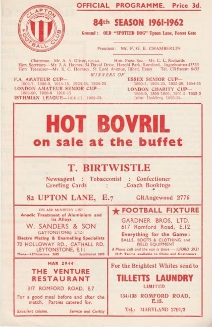Clapton v Grays Athletic  13-Jan-1962