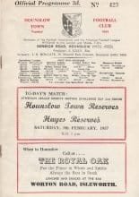 Hounslow Town Reserves v Hayes Reserves 09-Feb-1957