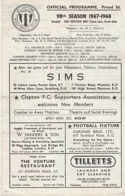 Clapton v Hitchin Town  12-Sep-1967