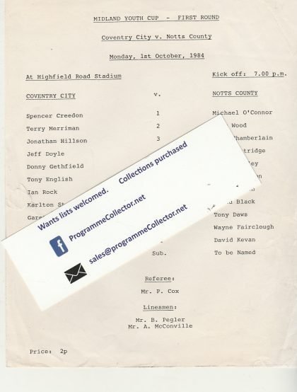 Coventry City v Notts County 01-Oct-1984