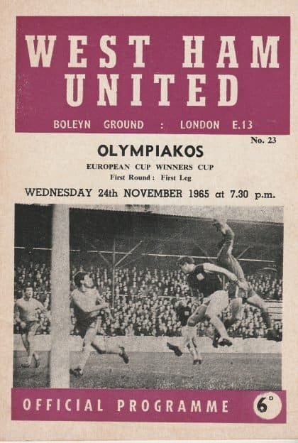 West Ham United v Olympiakos   24-Nov-1965