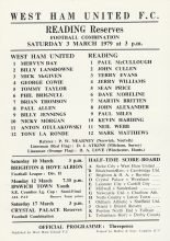 West Ham United Reserves v Reading Reserves  03-Mar-1979