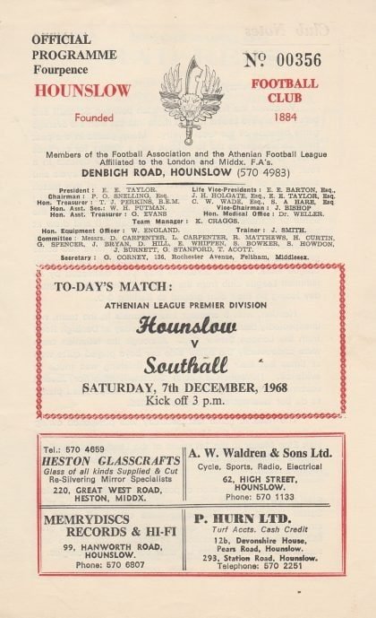 Hounslow Town v Southall 07-Dec-1968