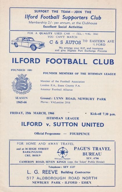 Ilford v Sutton United  25-Mar-1966