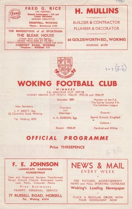 Woking v Tooting & Mitcham 20-Aug-1968