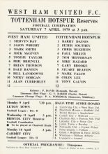 West Ham United Reserves v Tottenham Hotspur Reserves  07-Apr-1979