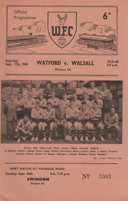 Watford v Walsall 17-Sep-1960