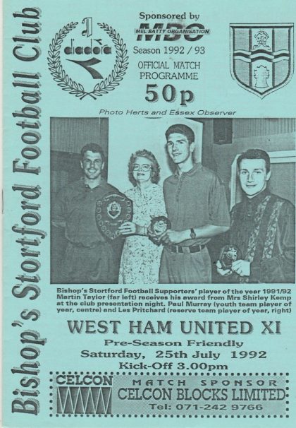 Bishop's Stortford v West Ham United 25-Jul-1992