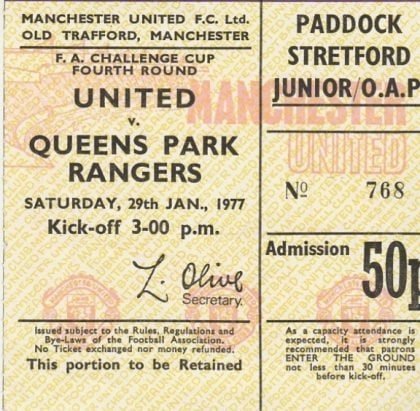 Manchester United v Queens Park Rangers 29-Jan-1977