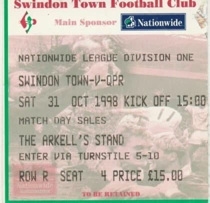 Swindon Town v Queens Park Rangers 31-Oct-1998