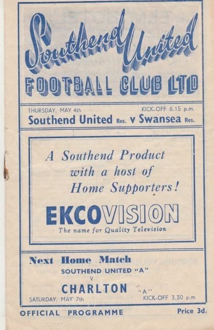 Southend United Reserves v Swansea Town Reserves 04-May-1950