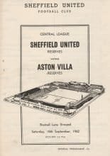 Sheffield United Reserves v Aston Villa Reserves 15-Sep-1962