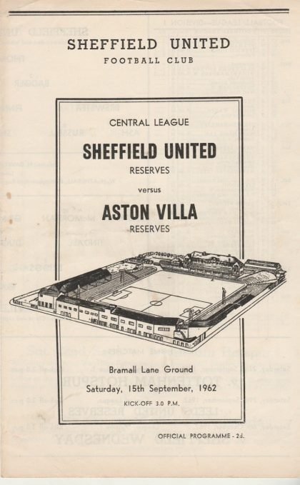 Sheffield United Reserves v Aston Villa Reserves 15-Sep-1962