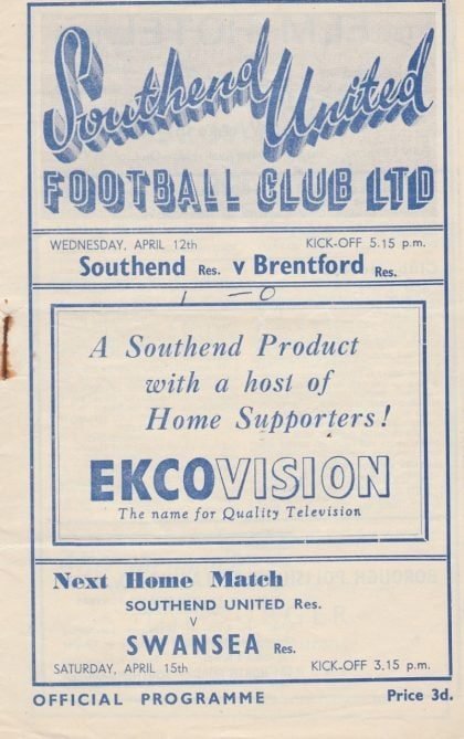 Southend United Reserves v Brentford Reserves 12-Apr-1950
