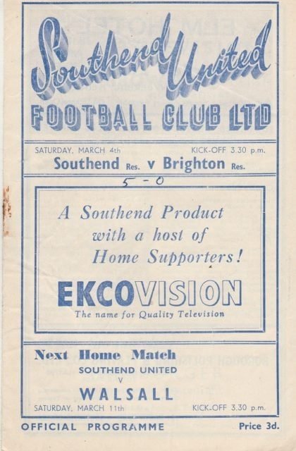 Southend United Reserves v Brighton & Hove Albion Reserves 04-Mar-1950