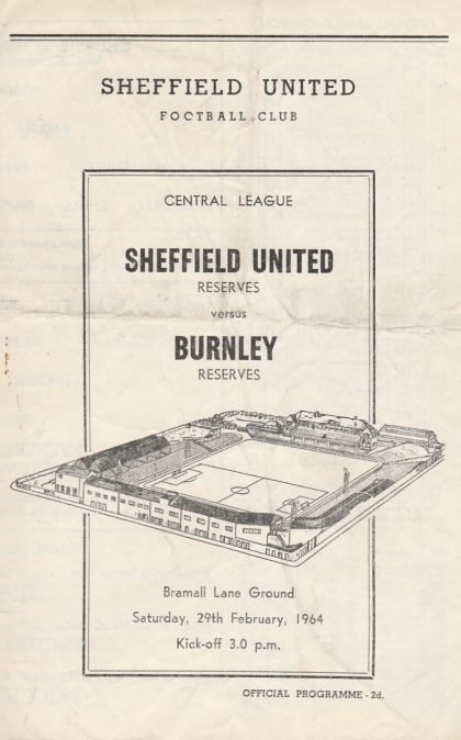 Sheffield United Reserves v Burnley Reserves 29-Feb-1964