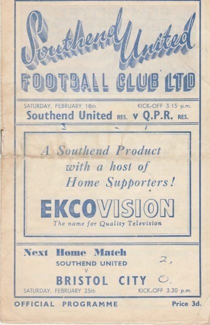 Southend United Reserves v Queens Park Rangers Reserves 18-Feb-1950
