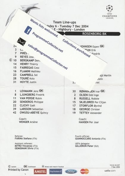 Arsenal v Rosenburg 07-Dec-2004