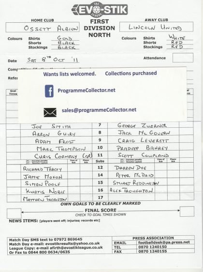 Ossett Albion v Lincoln United 08-Oct-2011