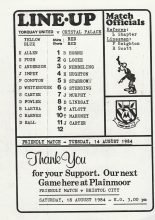Torquay United v Crystal Palace 14-Aug-1984
