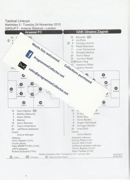Arsenal v Dinamo Zagreb 24-Nov-2015