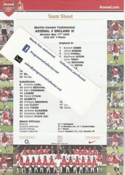 Arsenal v England XI 17-May-2004