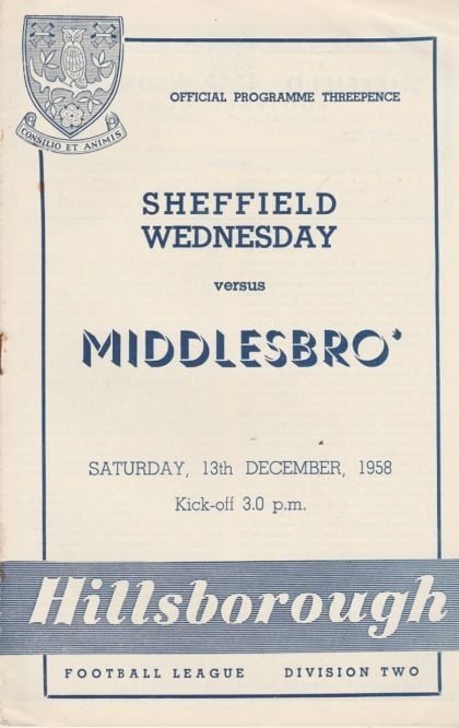 Sheffield Wednesday v Middlesbrough  13-Dec-1958