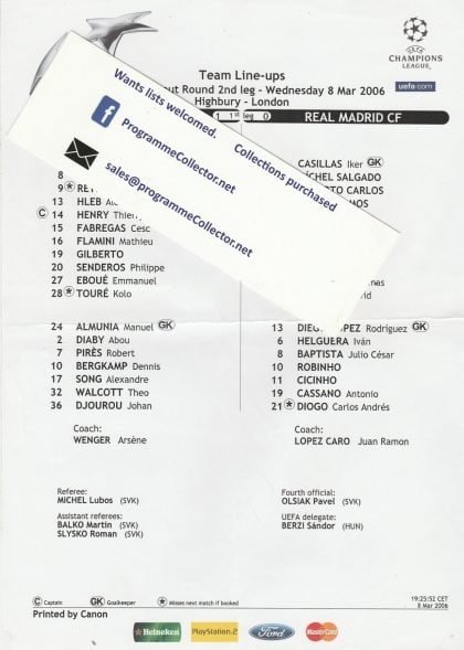 Arsenal v Real Madrid 08-Mar-2006