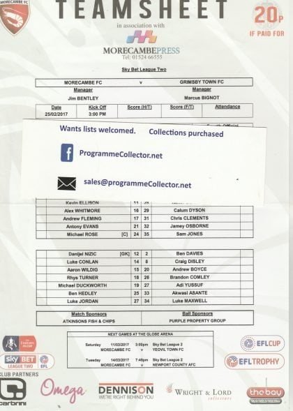 Morecambe v Grimsby Town 25-Feb-2017