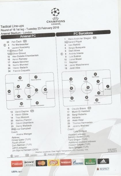 Arsenal v Barcelona 23-Feb-2016