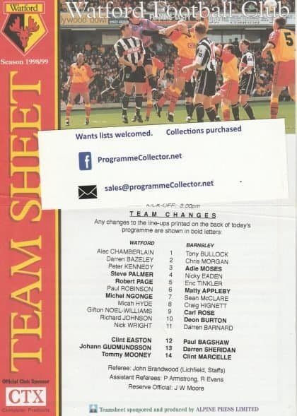 Watford v Barnsley 05-Dec-1998