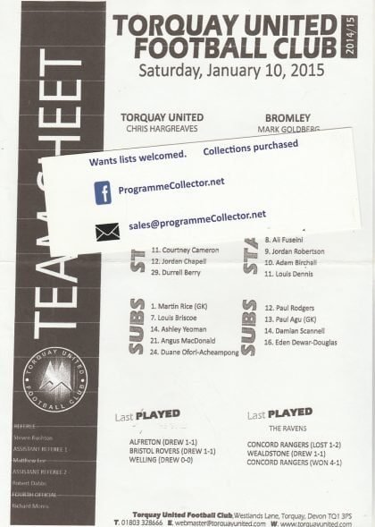 Torquay United v Bromley  10-Jan-2015