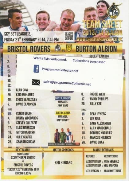 Bristol Rovers v Burton Albion 21-Feb-2014