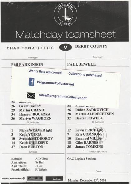 Charlton Athletic v Derby County  15-Dec-2008