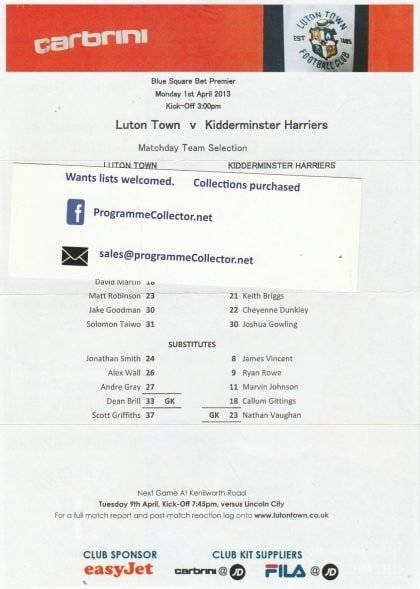 Luton Town v Kidderminster Harriers 01-Apr-2013